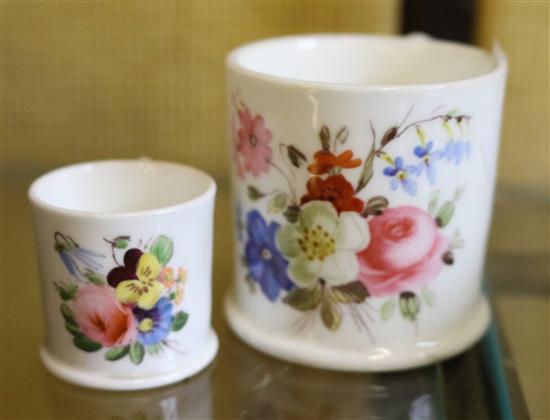 Two 19th century miniature mugs each with hand painted floral scene(-)